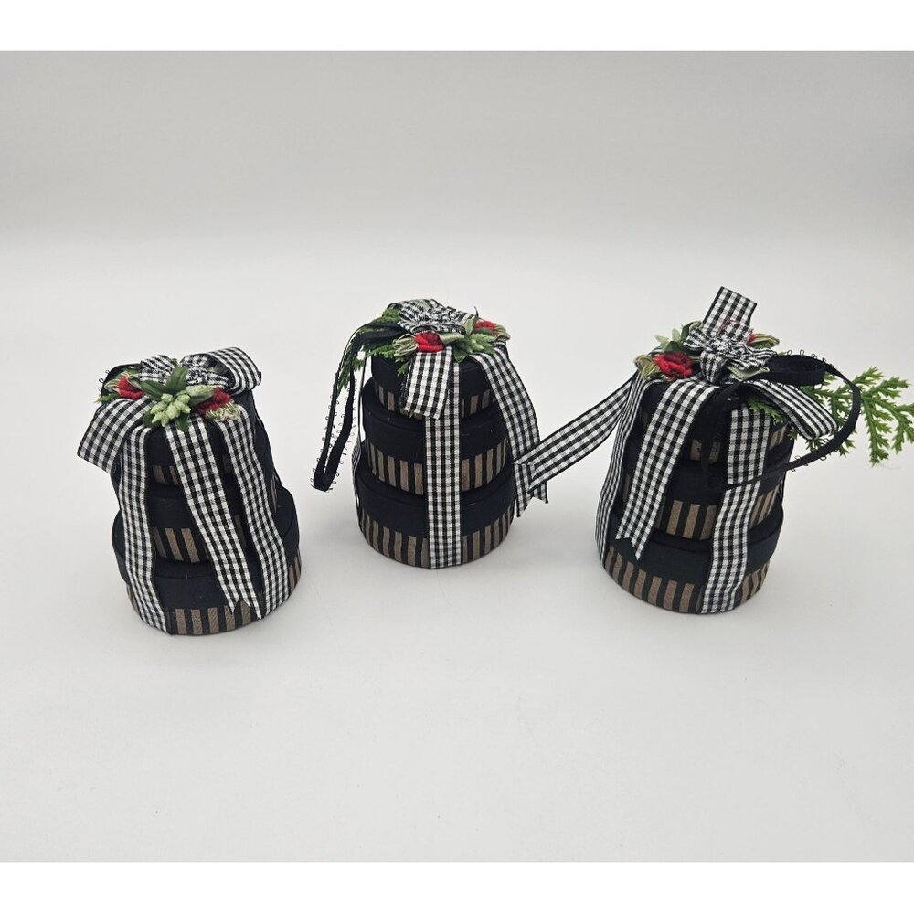 Lot of 3 Stacked Hat Boxes Ornaments Christmas Holiday Party